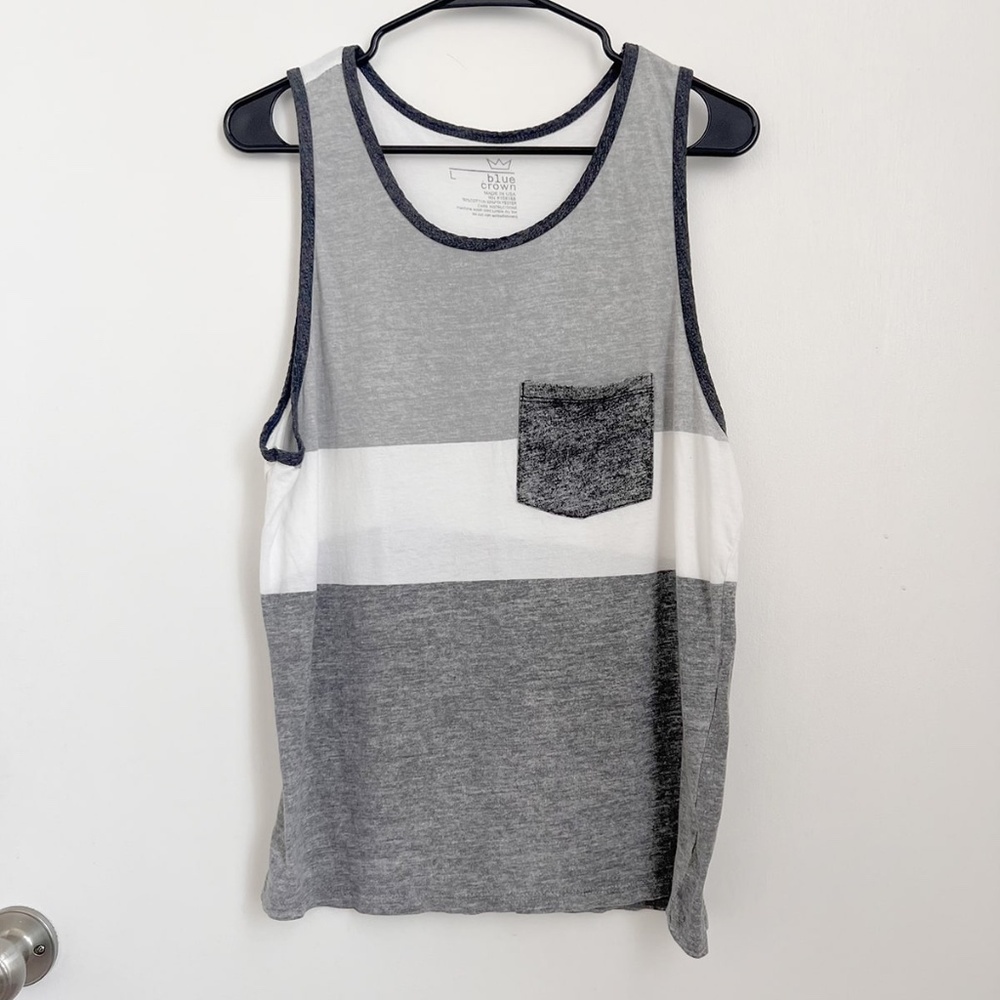 White Grey Tank Top Mens Size Large Blue Crown Cotton Polyester Blend
